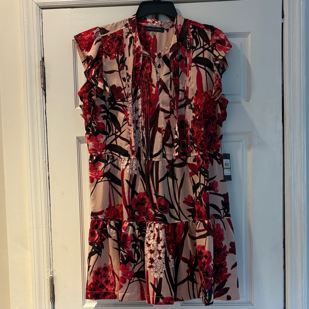 Tommy Hilfiger Floral Tiered Mini Dress in Red and Cream